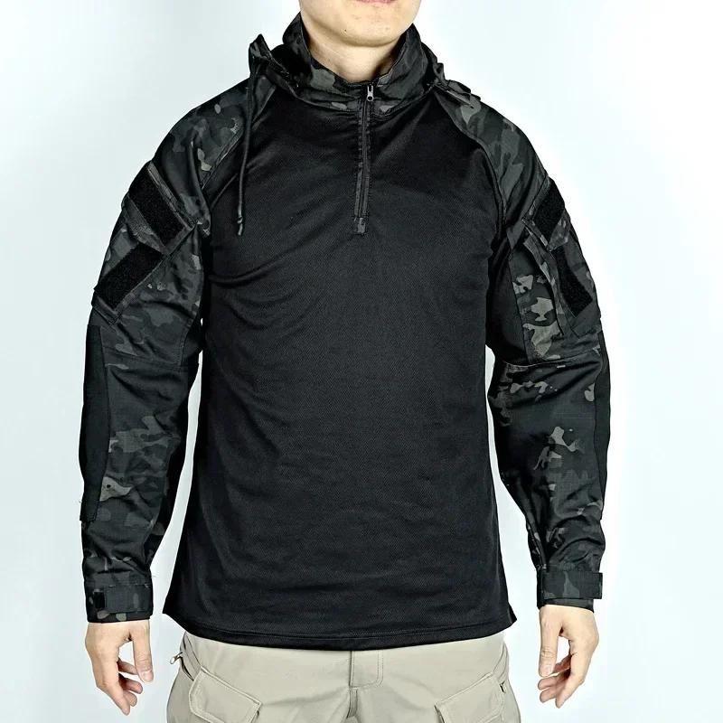 Camisa Tática Masculina de Combate - Camuflada, 1/4 de Manga Com